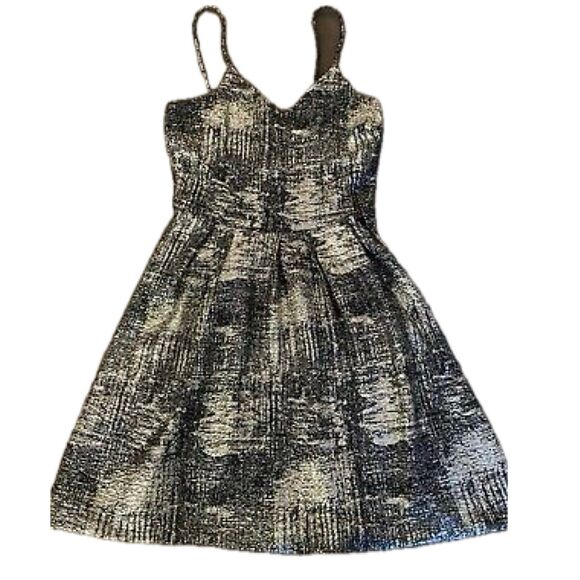 Soprano Metallic Gold Stretched Fit & Flare Pleated Cocktail Mini Dress L - Picture 1 of 5